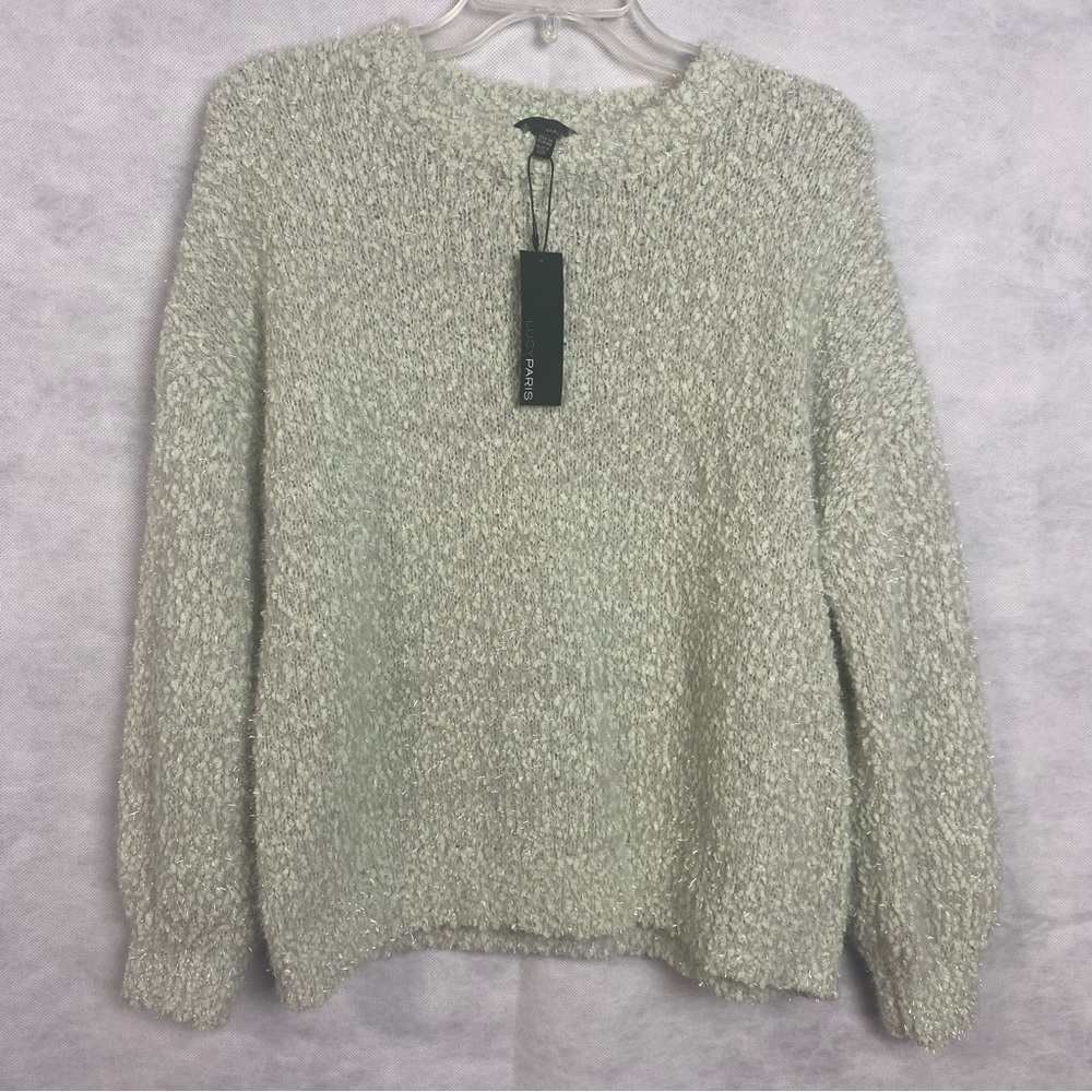 Lucy Paris Women's Sweater Mint Green & Gray Medium NWT